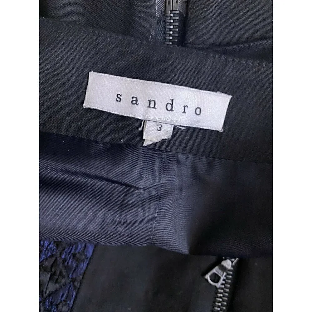 Sandro Skirt Size 3/Large Women's Textured Front Full Zip Wool Blend Color Block
